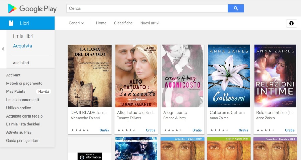 Google Play Books eBook Libri Gratuiti